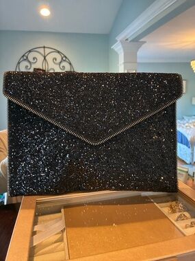 Rebecca Minkoff Black Glitter Envelope Clutch